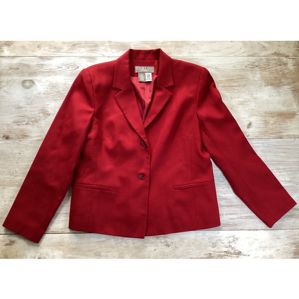 Norton Petites Women's Red Wool Blazer Jacket Size 12P Business Casual
